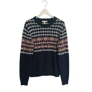Frye & Co Men’s Navy Fair Isle Crewneck Sweater Size Small Cotton Blend Knit